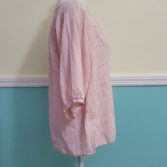 Talbots Boho Beachy Pink Stripes Split Neck 3/4 Balloon Sleeves Flowy Top - Picture 4 of 9
